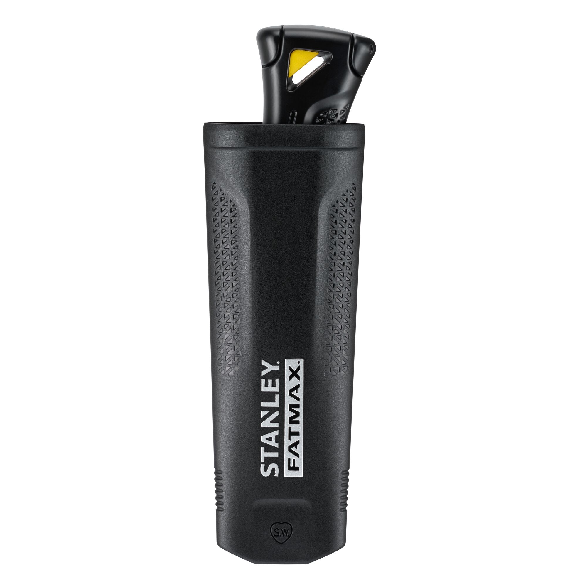 STANLEY FMHT10500-0 couteau utilitaire avec étui ergonomique noir, vue de face sur fond blanc.